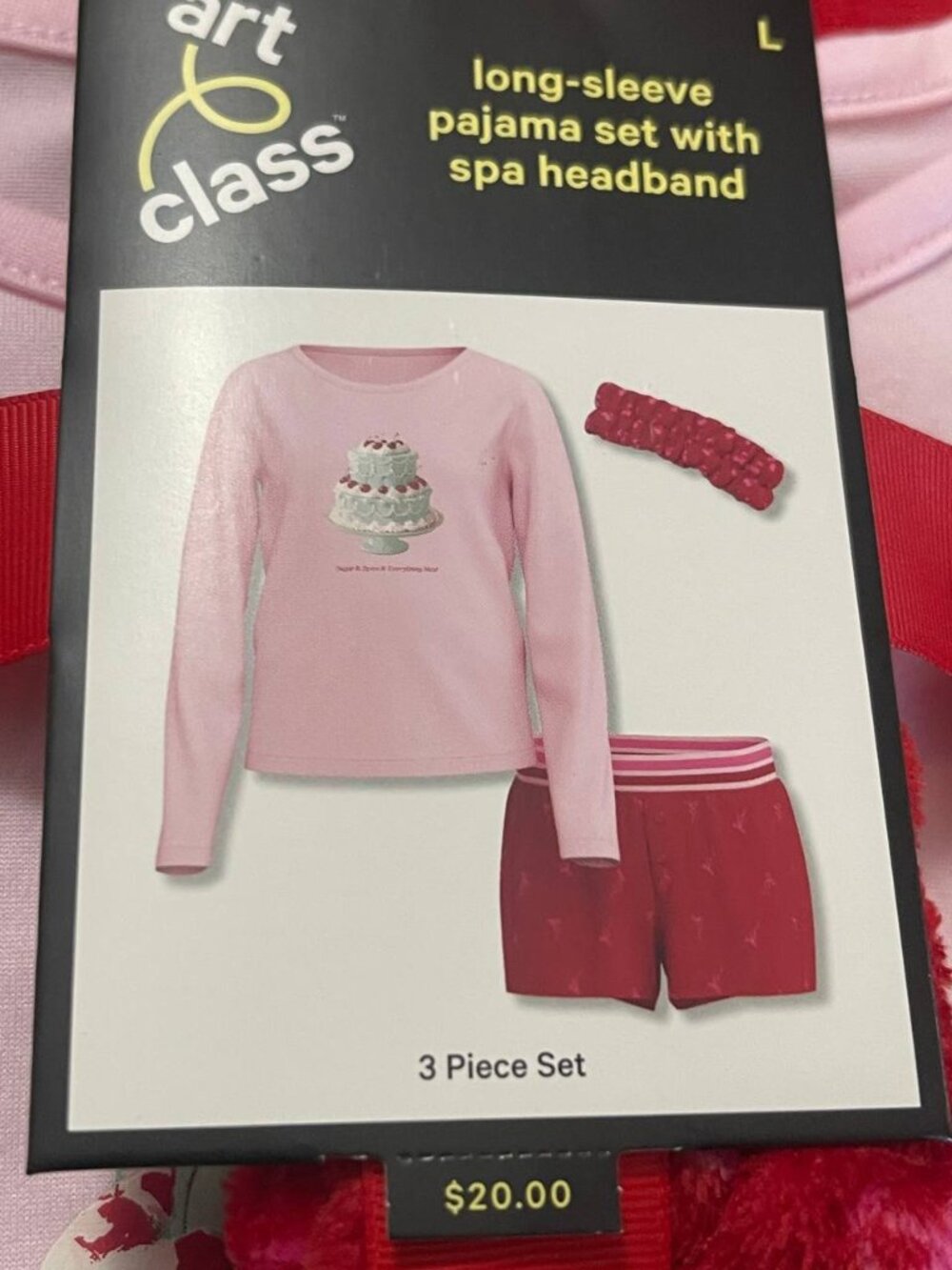 Girls 3-Piece Long-Sleeve Pajama Set with Spa Headband L
